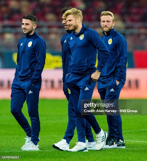 Scotland's Greg Taylor, Liam Palmer, Stuart Armstrong and Johnny Russell are pictured during a Scotland media access at the Luzhniki Stadium, on...