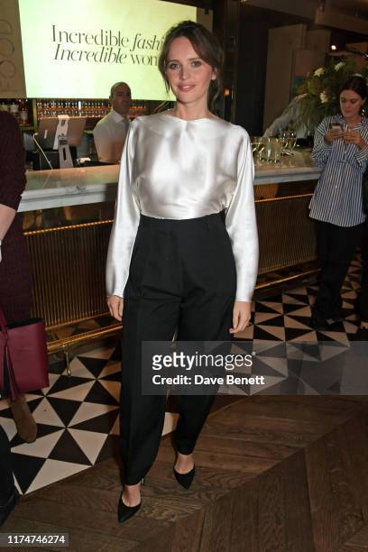 Felicity Jones attends the NET-A-PORTER Incredible Women Talk with Felicity Jones at BAFTA Piccadilly on October 9, 2019 in London, England.
