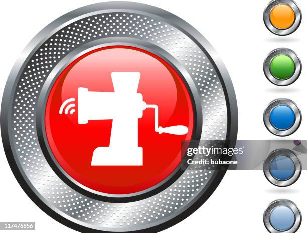 meat grinder royalty free vector art on metallic button - meat grinder stock illustrations