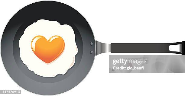 i love fried egg - frying pan white background stock illustrations