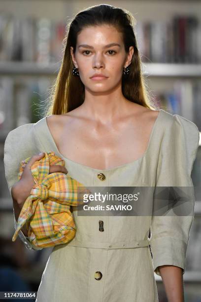 Model walks the runway at the Rejina Pyo Ready to Wear Spring/Summer 2020 fashion show during London Fashion Week September 2019 at Holborn Library...