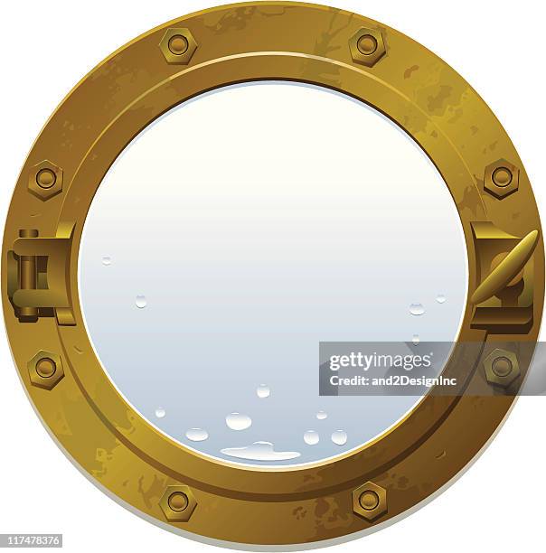 stockillustraties, clipart, cartoons en iconen met brass porthole - patrijspoort