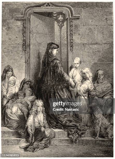 blessed are the charitable ones by gustave dore - alms stock illustrations