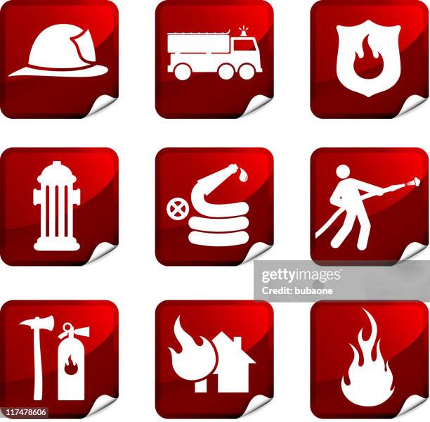fireman nine royalty free vector icon set - red fire engine stock illustrations