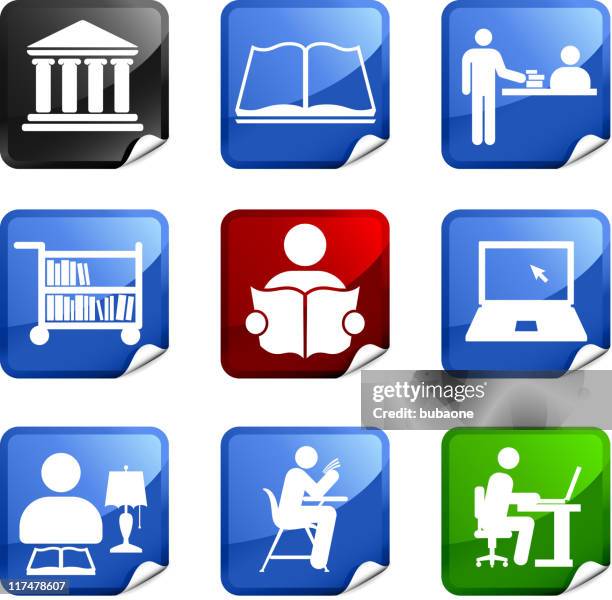 school library nine royalty free vector icon set - reading label stock illustrations