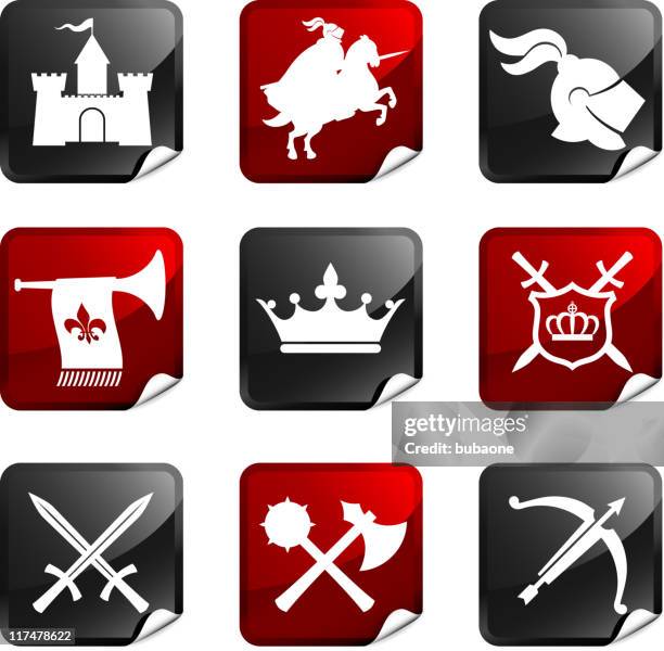 medieval knight nine royalty free vector icon set - animals charging stock illustrations