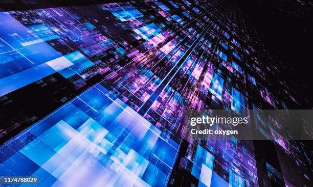 abstract radial tech urban light fractal background - computer equipment stock pictures, royalty-free photos & images