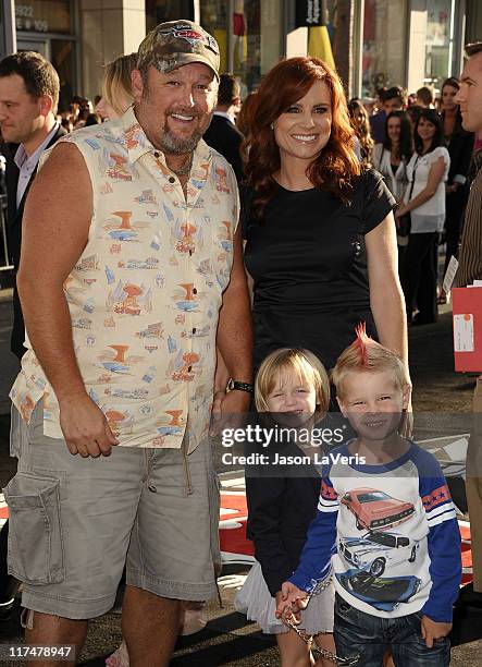 Larry the Cable Guy, wife Cara Whitney and children Reagan Whitney and Wyatt Whitney attend the premiere of Disney/Pixar's "Cars 2" at the El Capitan...