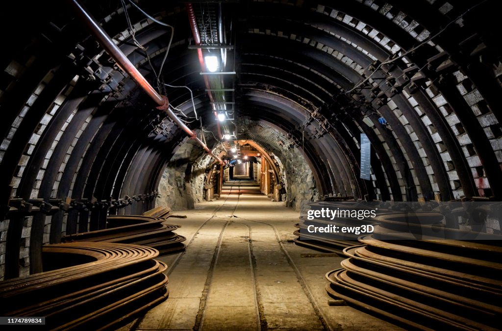 Coal mine underground corridor with equipment