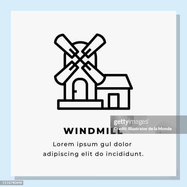 windmill single line icon - wind farm sunset stock illustrations