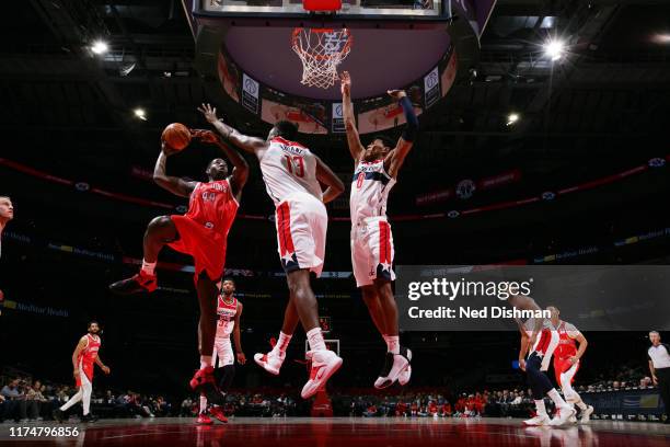 Andrew Nicholson of the Guangzhou Long Lions shoots the ball against the Washington Wizards during a pre-season game on October 9, 2019 at Capital...