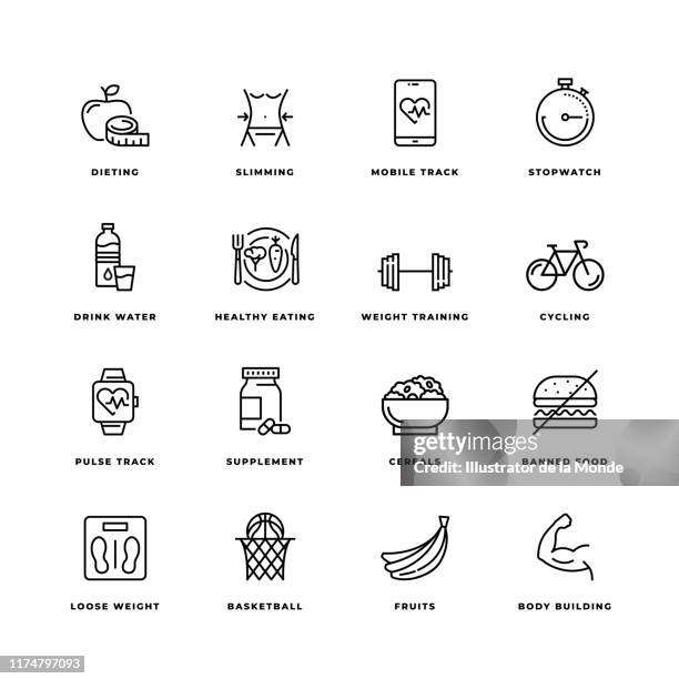 gesunde lifestyle linie icon set - pool ball stock-grafiken, -clipart, -cartoons und -symbole