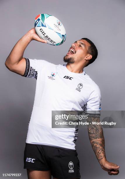 Josh Matavesi of Fiji poses for a portrait during the Fiji Rugby World Cup 2019 squad photo call on September 14, 2019 in Abashiri, Hokkaido, Japan.