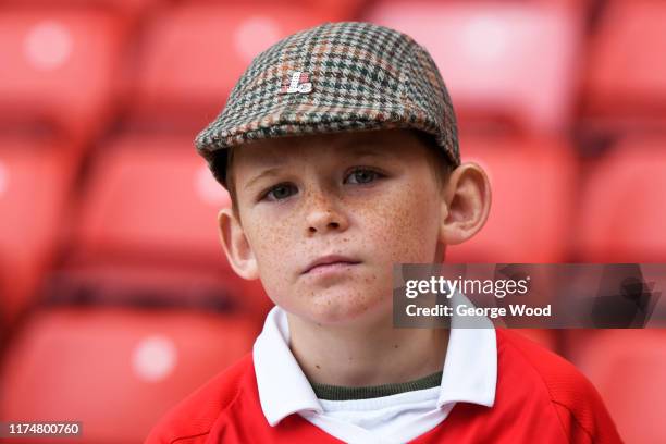 Barnsley fan prior to the Sky Bet Championship match between Barnsley and Leeds United at Oakwell Stadium on September 15, 2019 in Barnsley, England.