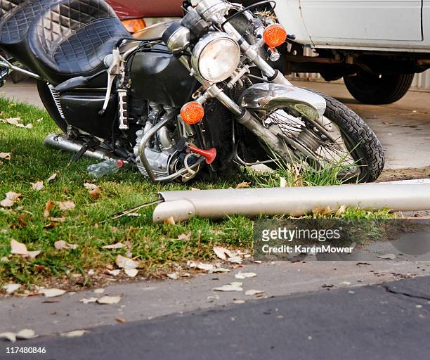 damaged motorcycle - crash stock pictures, royalty-free photos & images