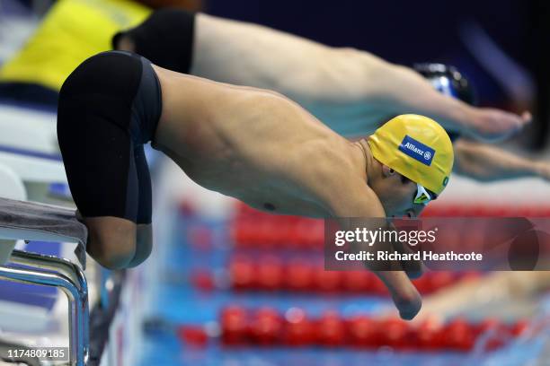 Ahmed Kelly of Australia competes in the Men's 50m breaststroke SB3 heats during Day Seven of the London 2019 World Para-swimming Allianz...