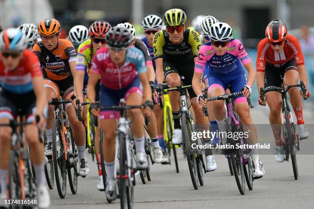 Skylar Schneider of The United States and Boels Dolmans Cycling Team / Lucinda Brand of The Netherlands and Team Sunweb Green Points Jersey / Moniek...