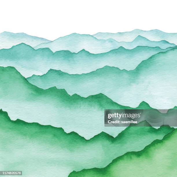 ilustrações de stock, clip art, desenhos animados e ícones de watercolor mountains green - permanente