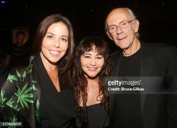 Lisa Lloyd Lloyd, Frances Ruffelle and Christopher Lloyd pose backstage at "Frances Ruffelle LIVEs in New York" at Green Room 42 at The Yotel on...