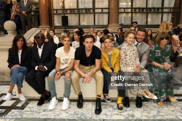 Emmanuelle Alt, Edward Enninful, Romeo Beckham, Brooklyn Beckham, Cruz Beckham, Harper Beckham, David Beckham and Anna Wintour attend the Victoria...