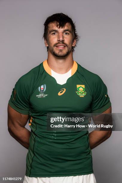 Eben Etzebeth of South Africa poses for a portrait during the South Africa Rugby World Cup 2019 squad photo call on September 15, 2019 in Tokyo,...