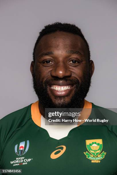 Tendai Mtawarira of South Africa poses for a portrait during the South Africa Rugby World Cup 2019 squad photo call on September 15, 2019 in Tokyo,...