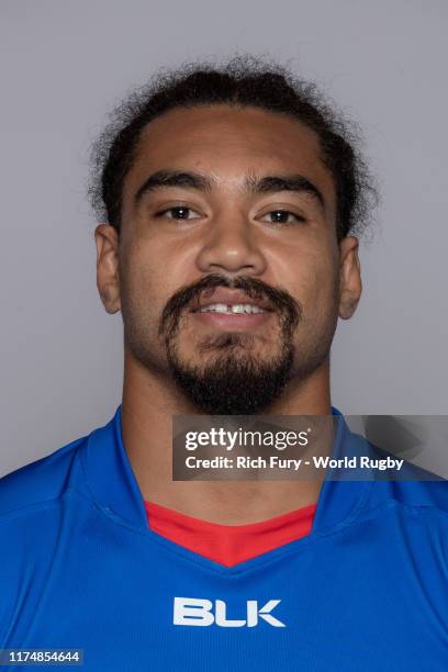 Chris Vui of Samoa poses for a portrait during the Samoa Rugby World Cup 2019 squad photo call on September 15, 2019 in Yamagata, Japan.