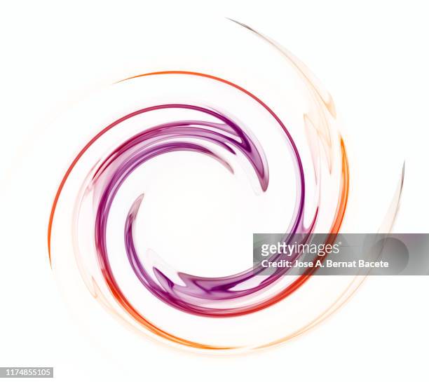 swirl of colored smoke on a white background. - spirale ricciolo foto e immagini stock