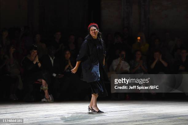 Simone Rocha walks the runway at the Simone Rocha show during London Fashion Week September 2019 at Alexandra Palace on September 15, 2019 in London,...