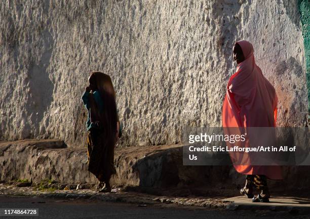 Ethiopian girls in the streets of the old town, Harari region, Harar, Ethiopia on August 8, 2019 in Harar, Ethiopia.