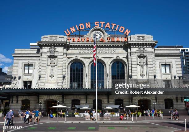 The renovated Union Station in Denver, Colorado, built in 1881, is a beaux-arts-style central transportation hub with Amtrak, light rail and bus...
