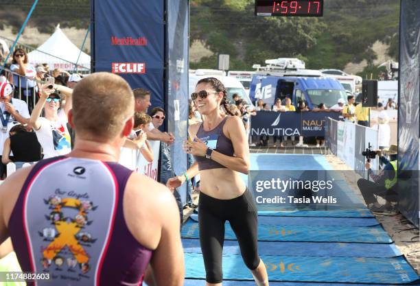 Daniela Ruah at the finish line of the 4-mile run during the 33rd Annual Nautica Malibu Triathlon Presented By Bank Of America on September 15, 2019...