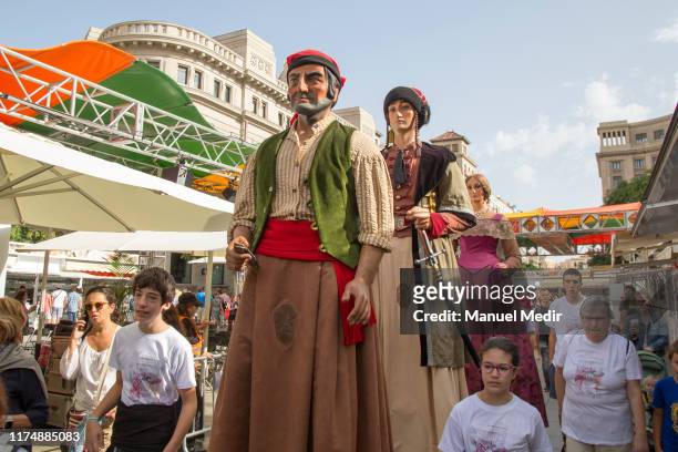 Typical figures of Catalonia called giants, at the 37th Book Week in Catalan on September 15, 2019 in Barcelona, Spain. The Week of the Book in...