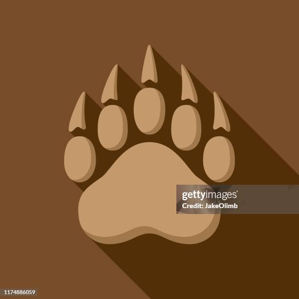 stockillustraties, clipart, cartoons en iconen met bear paw print icoon plat 1 - bear paw print