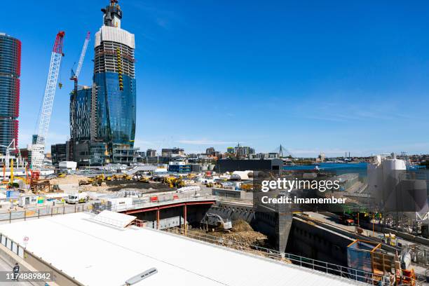 barangaroo construction site of crown casino, background with copy space - barangaroo stock pictures, royalty-free photos & images