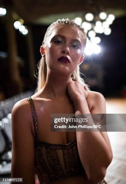 Backstage at the AADNEVIK show during London Fashion Week September 2019 at The Royal Horseguards on September 15, 2019 in London, England.