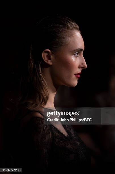 Model backstage at the AADNEVIK show during London Fashion Week September 2019 at The Royal Horseguards on September 15, 2019 in London, England.