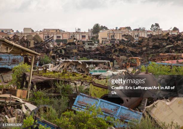 Military tank graveyard, Central region, Asmara, Eritrea on August 22, 2019 in Asmara, Eritrea.