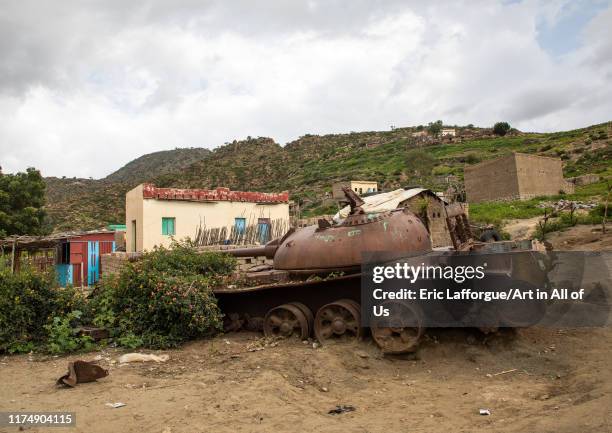 Abandoned tank near a village, Semien-Keih-Bahri, Elabered, Eritrea on August 18, 2019 in Elabered, Eritrea.