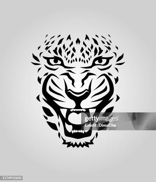 leopard, tiger oder cougar gesicht ausgeschnitten silhouette - tiergebrüll stock-grafiken, -clipart, -cartoons und -symbole