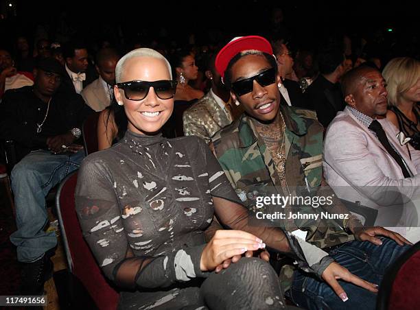 Amber Rose and Wiz Khalifa attend the 2011 BET Awards at The Shrine Auditorium on June 26, 2011 in Los Angeles, California.