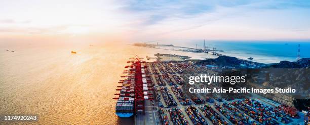 aerial view of yangshan harbor, shanghai, china. - docklands studio stock pictures, royalty-free photos & images