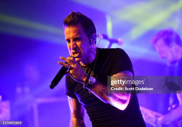 Singer Scott Stapp, founding member of Creed, performs onstage during the "Space Between the Shadows" album tour at The Canyon Club on September 14,...