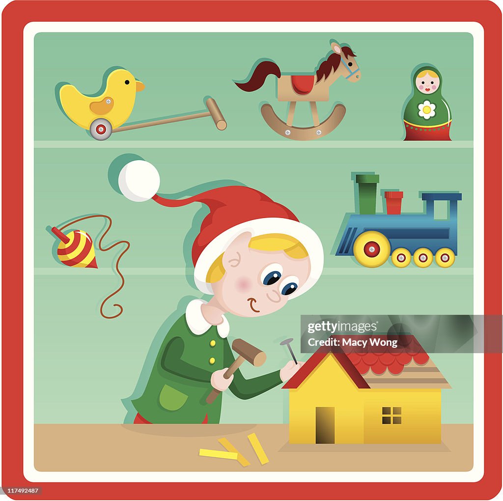 Cute Christmas toy factory toymaker elf