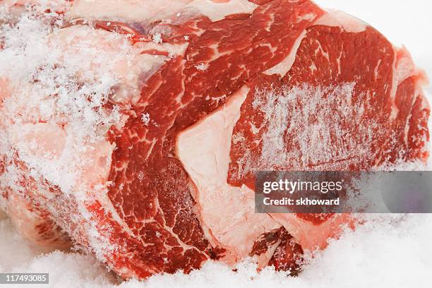 frozen beef prime rib roast - frozen meat stock pictures, royalty-free photos & images