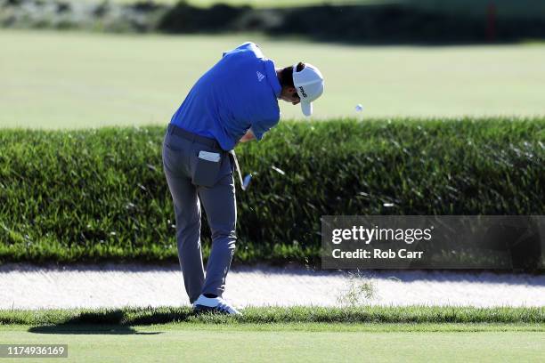 Joaquin Niemann of Chile hits his second shot to the 12th green during the final round of A Military Tribute at The Greenbrier held at the Old White...