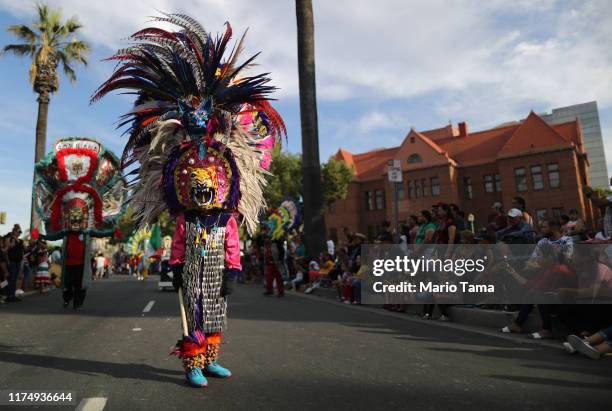 Performer waits to continue marching in the city's annual Fiestas Patrias parade on September 15, 2019 in Santa Ana, California. Fiestas Patrias...