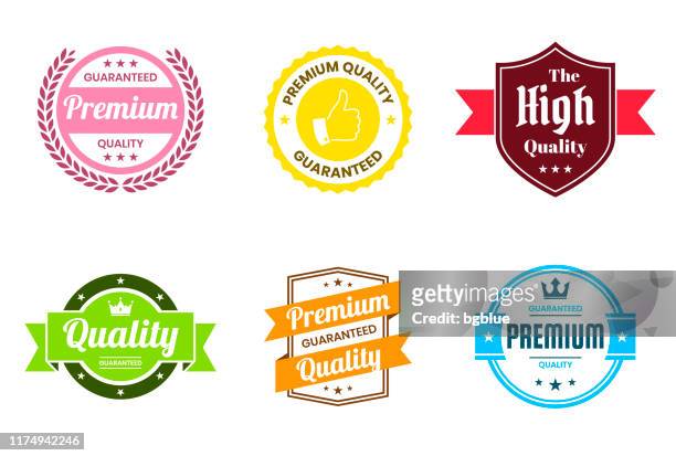 ilustrações de stock, clip art, desenhos animados e ícones de set of "quality" colorful badges and labels - design elements - quality service