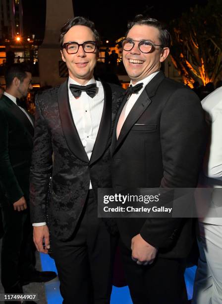 Jim Parsons and Ryan O'Connell attend the 2019 Netflix Creative Arts Emmy After Party at Hotel Figueroa on September 15, 2019 in Los Angeles,...