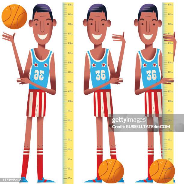 ilustraciones, imágenes clip art, dibujos animados e iconos de stock de basketball boys - height chart